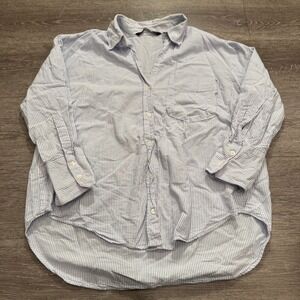 Zara Top‎ Womens Small Blue Stripe Oversized Button Up  Long Sleeve Cotton